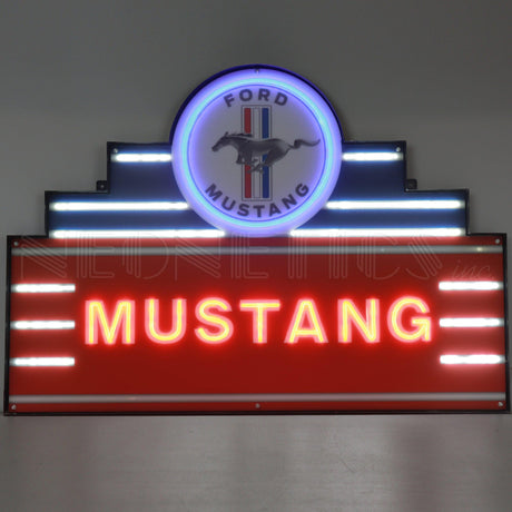 Art Deco Marquee Mustang LED Flex-Neon Sign in Steel Can-Grease Monkey Garage