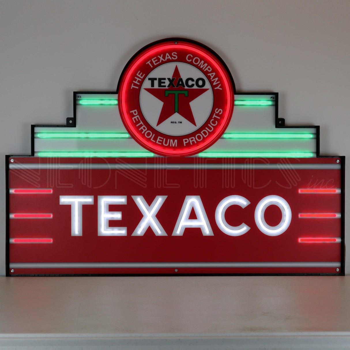 Art Deco Marquee Texaco LED Flex-Neon Sign in Steel Can-Grease Monkey Garage