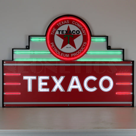 Art Deco Marquee Texaco LED Flex-Neon Sign in Steel Can-Grease Monkey Garage