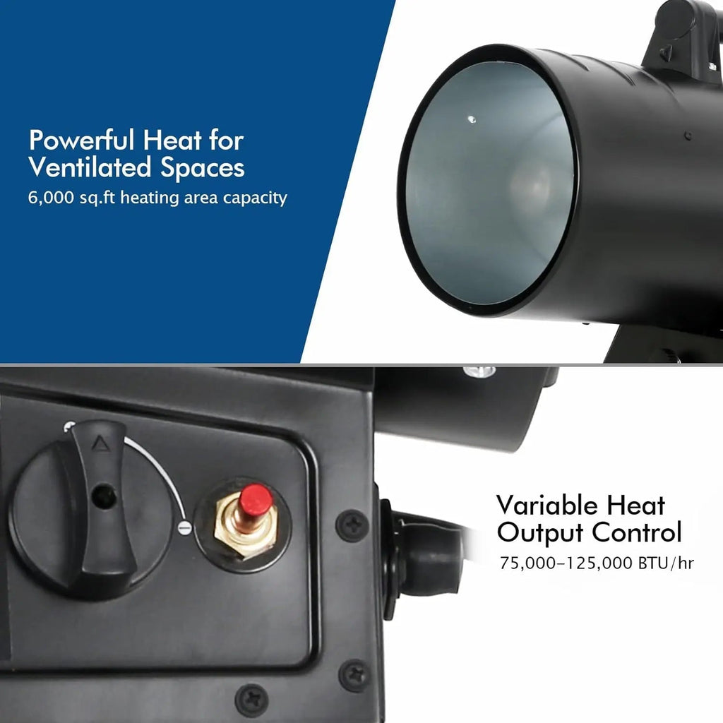 BILT HARD 125,000 BTU Forced Air Propane Heater, Adjustable Liquid Propane Torpedo Heater, CSA Listed-Heater-Grease Monkey Garage