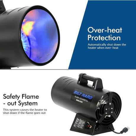 BILT HARD 125,000 BTU Forced Air Propane Heater, Adjustable Liquid Propane Torpedo Heater, CSA Listed-Heater-Grease Monkey Garage