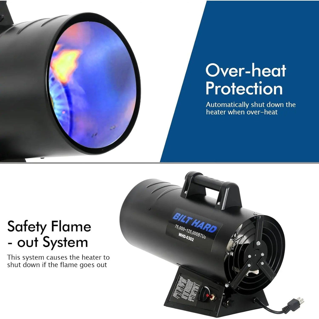 BILT HARD 125,000 BTU Forced Air Propane Heater, Adjustable Liquid Propane Torpedo Heater, CSA Listed-Heater-Grease Monkey Garage