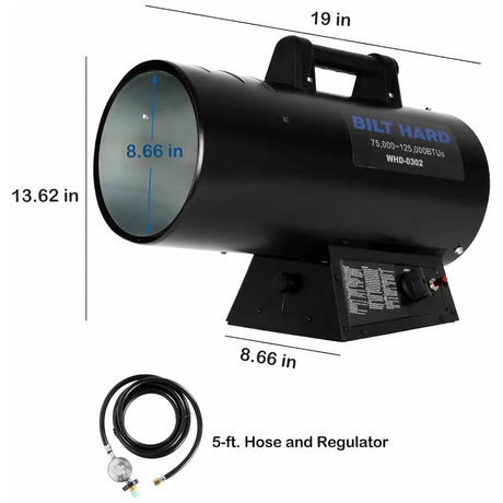 BILT HARD 125,000 BTU Forced Air Propane Heater, Adjustable Liquid Propane Torpedo Heater, CSA Listed-Heater-Grease Monkey Garage
