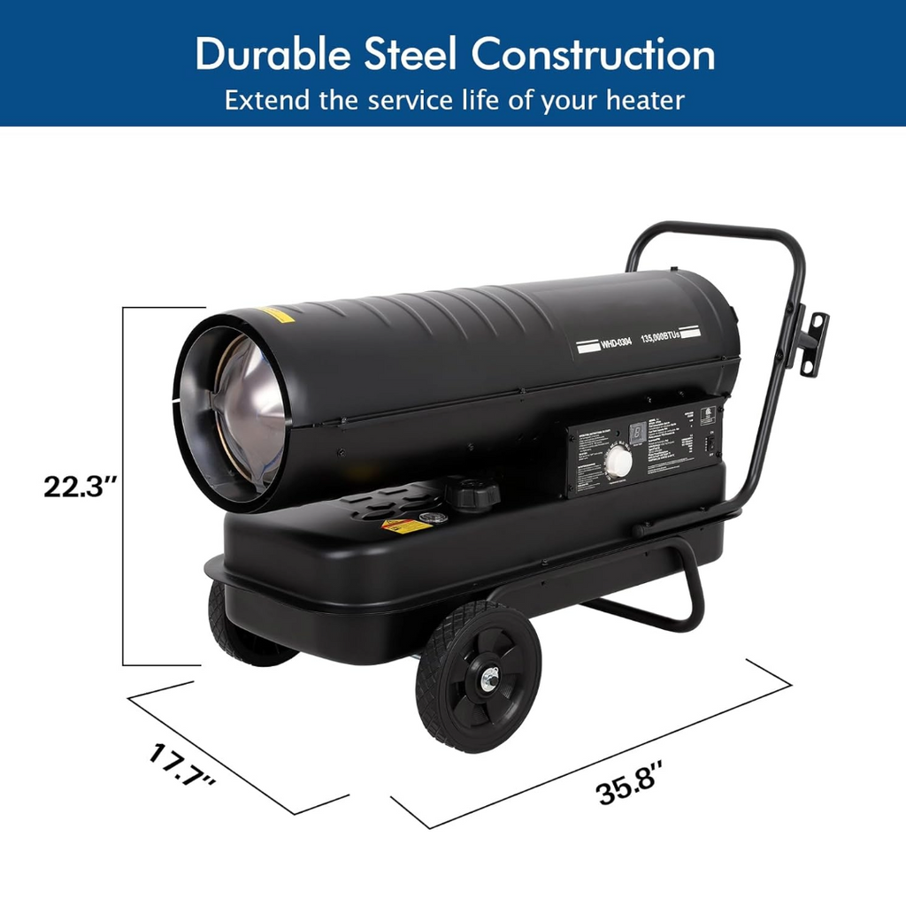 BILT HARD 135,000 BTU Forced Air Kerosene Heater, Portable Torpedo Space Heater with Movable Wheels, Thermostat Control, Overheat Protection, CSA Listed-Heater-Grease Monkey Garage