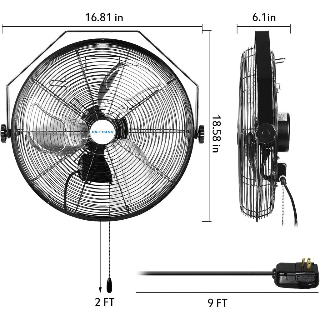 BILT HARD 14 in. 3000 CFM Outdoor Wall Mount Fan, 3-Speed Waterproof Wall Fan Industrial Grade High Velocity Outdoor Fans for Patio, Commercial, Garage, and Gazebo Use, UL Listed-Fan-Grease Monkey Garage