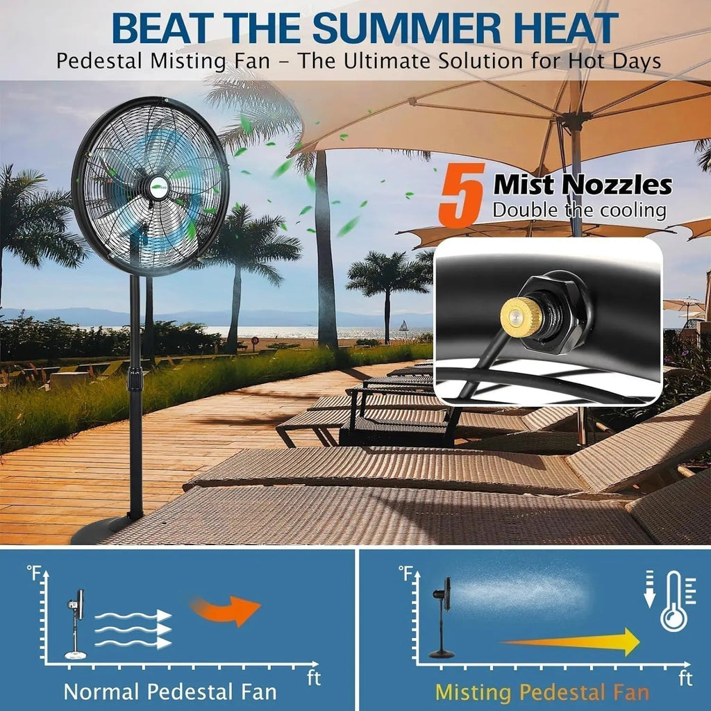 BILT HARD 18" Oscillating High-Velocity Outdoor Pedestal Misting Fan, 3-Speed Patio Fans for Outside, Adjustable Height, 120° Oscillation, Waterproof, Industrial Fan for Outdoor, UL Listed-Fan-Grease Monkey Garage