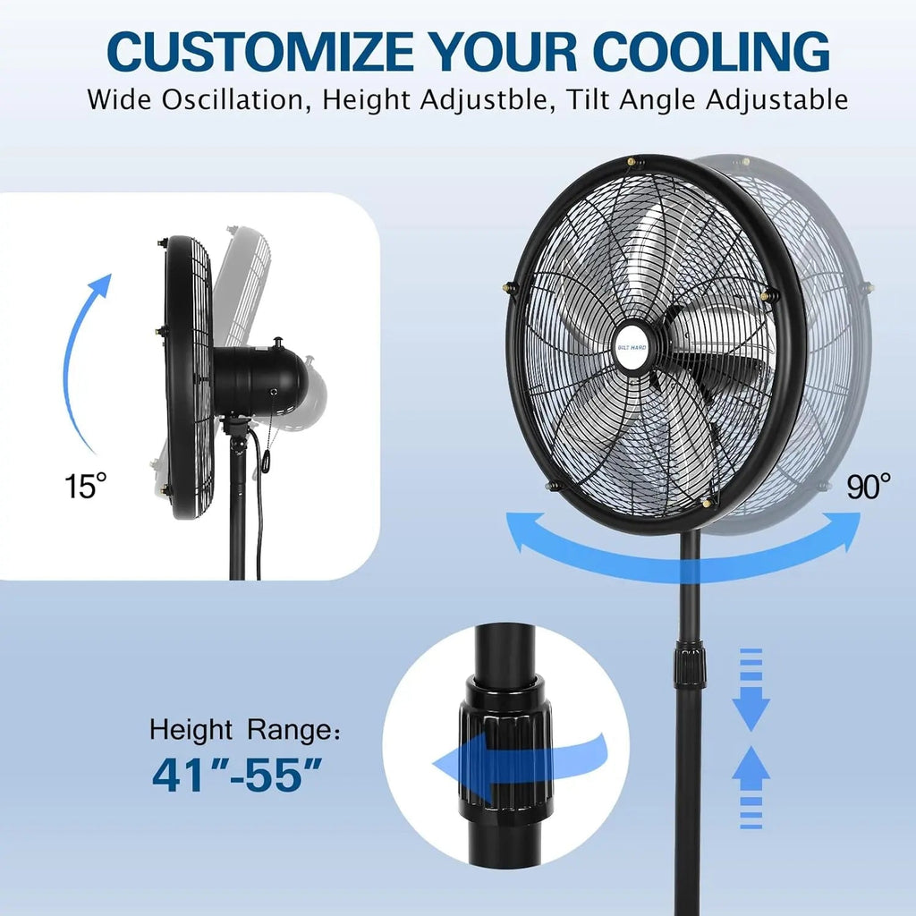 BILT HARD 18" Oscillating High-Velocity Outdoor Pedestal Misting Fan, 3-Speed Patio Fans for Outside, Adjustable Height, 120° Oscillation, Waterproof, Industrial Fan for Outdoor, UL Listed-Fan-Grease Monkey Garage