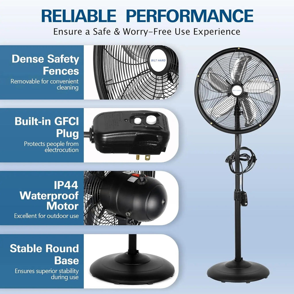 BILT HARD 18" Oscillating High-Velocity Outdoor Pedestal Misting Fan, 3-Speed Patio Fans for Outside, Adjustable Height, 120° Oscillation, Waterproof, Industrial Fan for Outdoor, UL Listed-Fan-Grease Monkey Garage