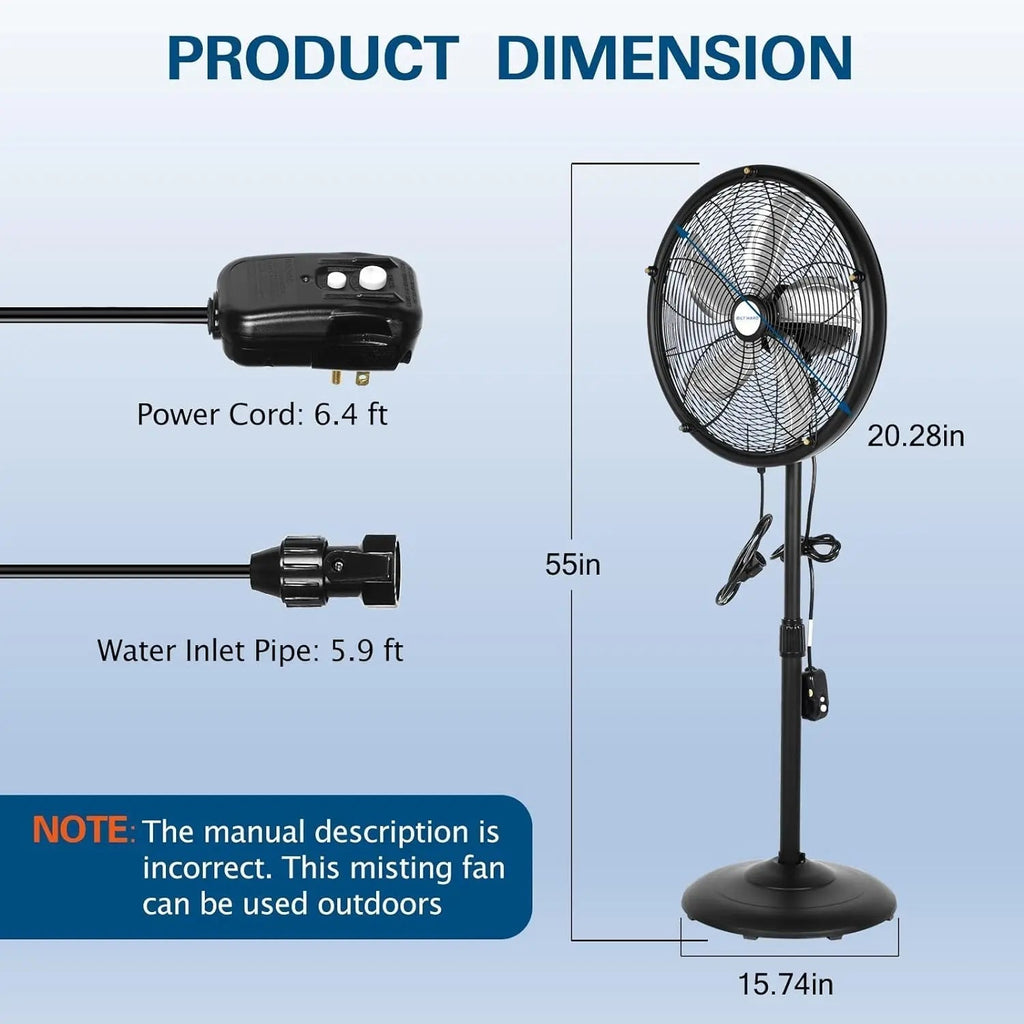 BILT HARD 18" Oscillating High-Velocity Outdoor Pedestal Misting Fan, 3-Speed Patio Fans for Outside, Adjustable Height, 120° Oscillation, Waterproof, Industrial Fan for Outdoor, UL Listed-Fan-Grease Monkey Garage