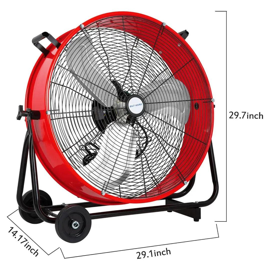 BILT HARD 24" 8100 CFM High Velocity Industrial Drum Fan, 3-Speed Heavy Duty Metal Red Shop Fan for Warehouse, Workshops, Garage, Factory and Basement, UL Listed-Fan-Grease Monkey Garage