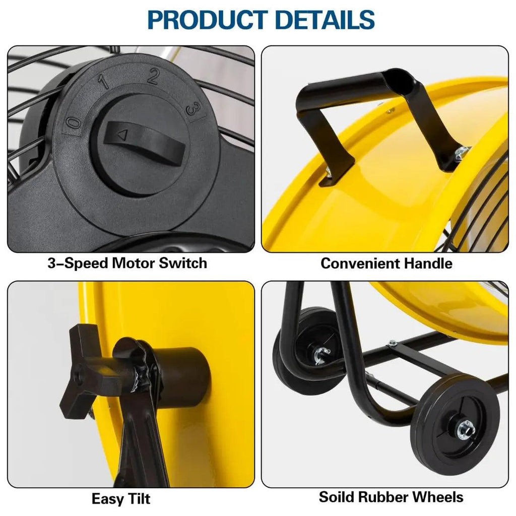 BILT HARD 24" 8100 CFM High Velocity Industrial Drum Fan, 3-Speed Heavy Duty Metal Yellow Shop Fan for Garage, Warehouse, Workshops, Factory and Basement, UL Listed-Fan-Grease Monkey Garage