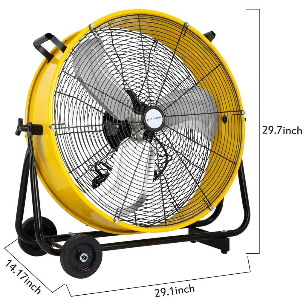 BILT HARD 24" 8100 CFM High Velocity Industrial Drum Fan, 3-Speed Heavy Duty Metal Yellow Shop Fan for Garage, Warehouse, Workshops, Factory and Basement, UL Listed-Fan-Grease Monkey Garage