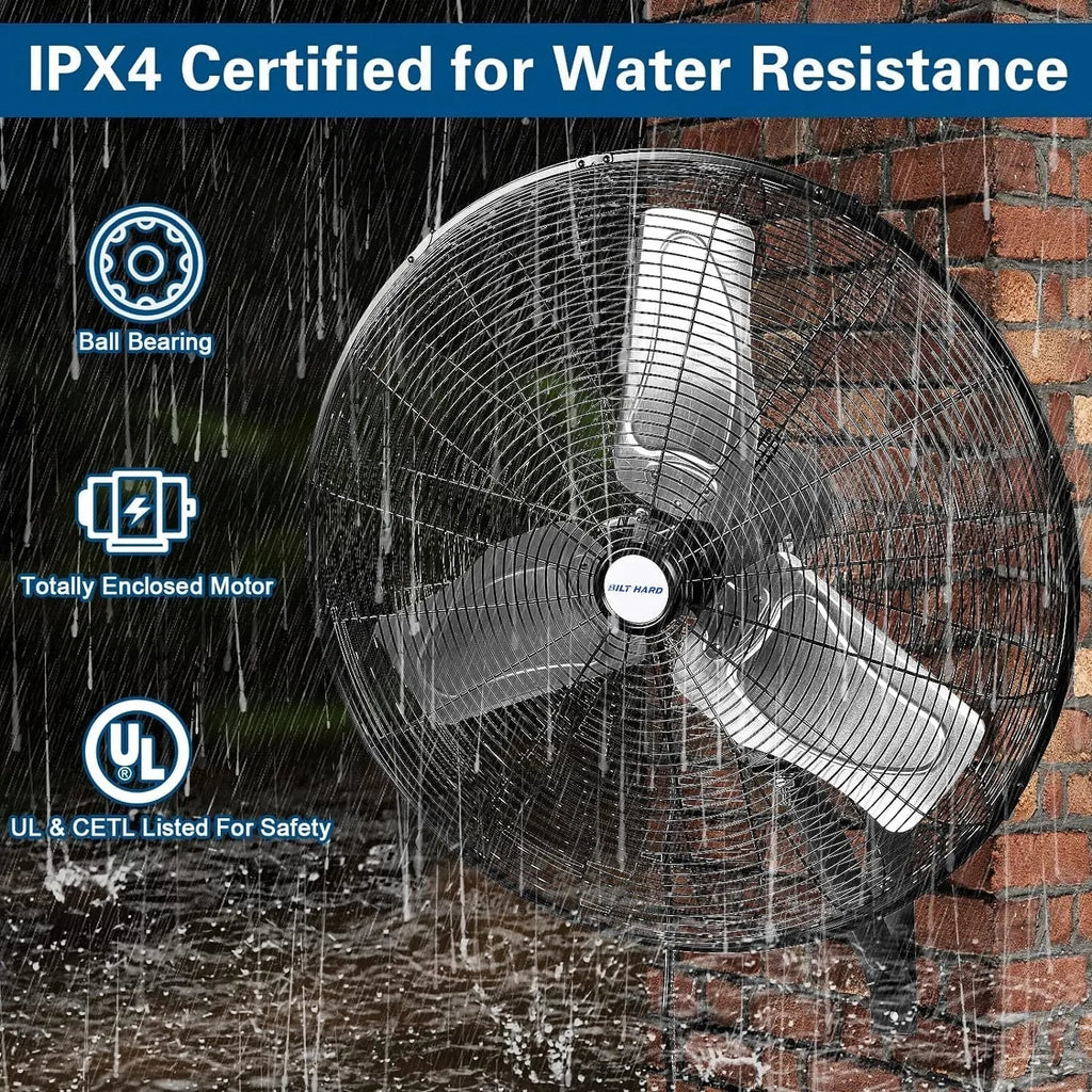 BILT HARD 24 in. 6300 CFM Outdoor Oscillating Wall Fan, 3-Speed Heavy Duty Outdoor Waterproof Wall Fans, High Velocity Outdoor Fans for Patio, Industrial, Commercial, Warehouse and Jobsites, UL Listed-Fan-Grease Monkey Garage