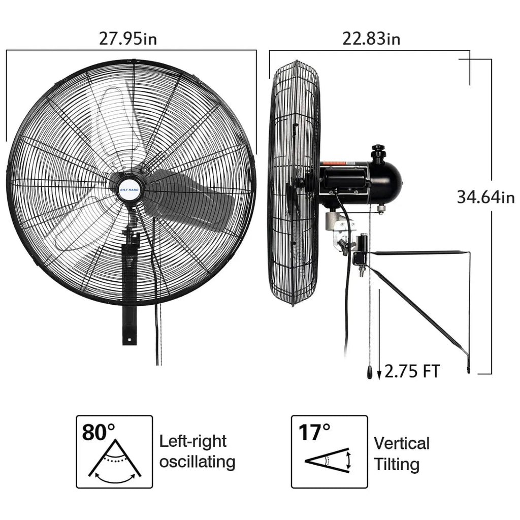 BILT HARD 24 in. 6300 CFM Outdoor Oscillating Wall Fan, 3-Speed Heavy Duty Outdoor Waterproof Wall Fans, High Velocity Outdoor Fans for Patio, Industrial, Commercial, Warehouse and Jobsites, UL Listed-Fan-Grease Monkey Garage
