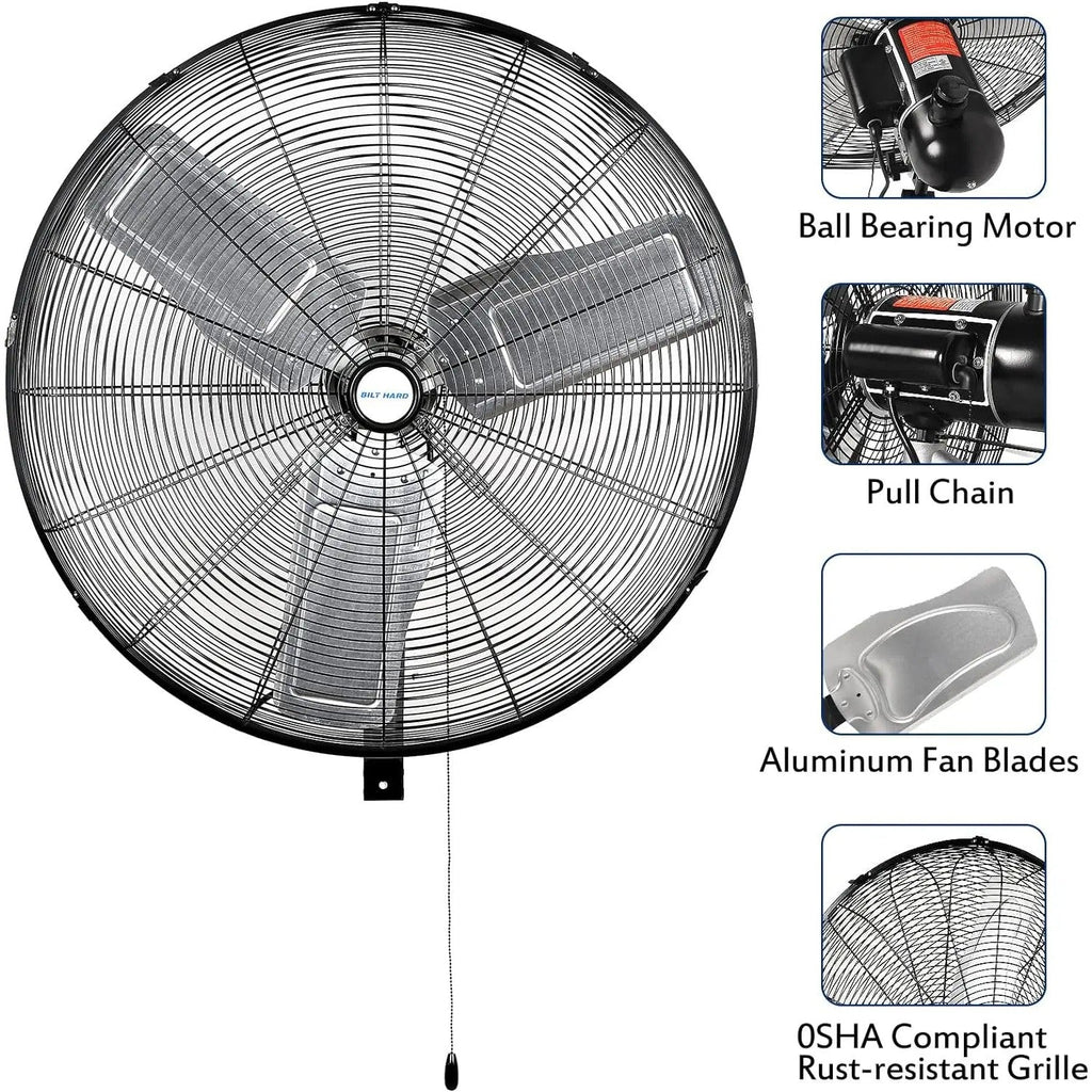 BILT HARD 24 in. 6300 CFM Outdoor Oscillating Wall Fan, 3-Speed Heavy Duty Outdoor Waterproof Wall Fans, High Velocity Outdoor Fans for Patio, Industrial, Commercial, Warehouse and Jobsites, UL Listed-Fan-Grease Monkey Garage