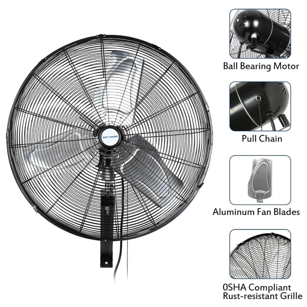 BILT HARD 24 in. 6500 CFM High Velocity Industrial Wall Fan, 3-Speed Wall Mount Oscillating Fan, Heavy Duty Shop Fan for Commercial, Garage, Warehouse, Workshops, Factory and Jobsites, UL Listed-Fan-Grease Monkey Garage