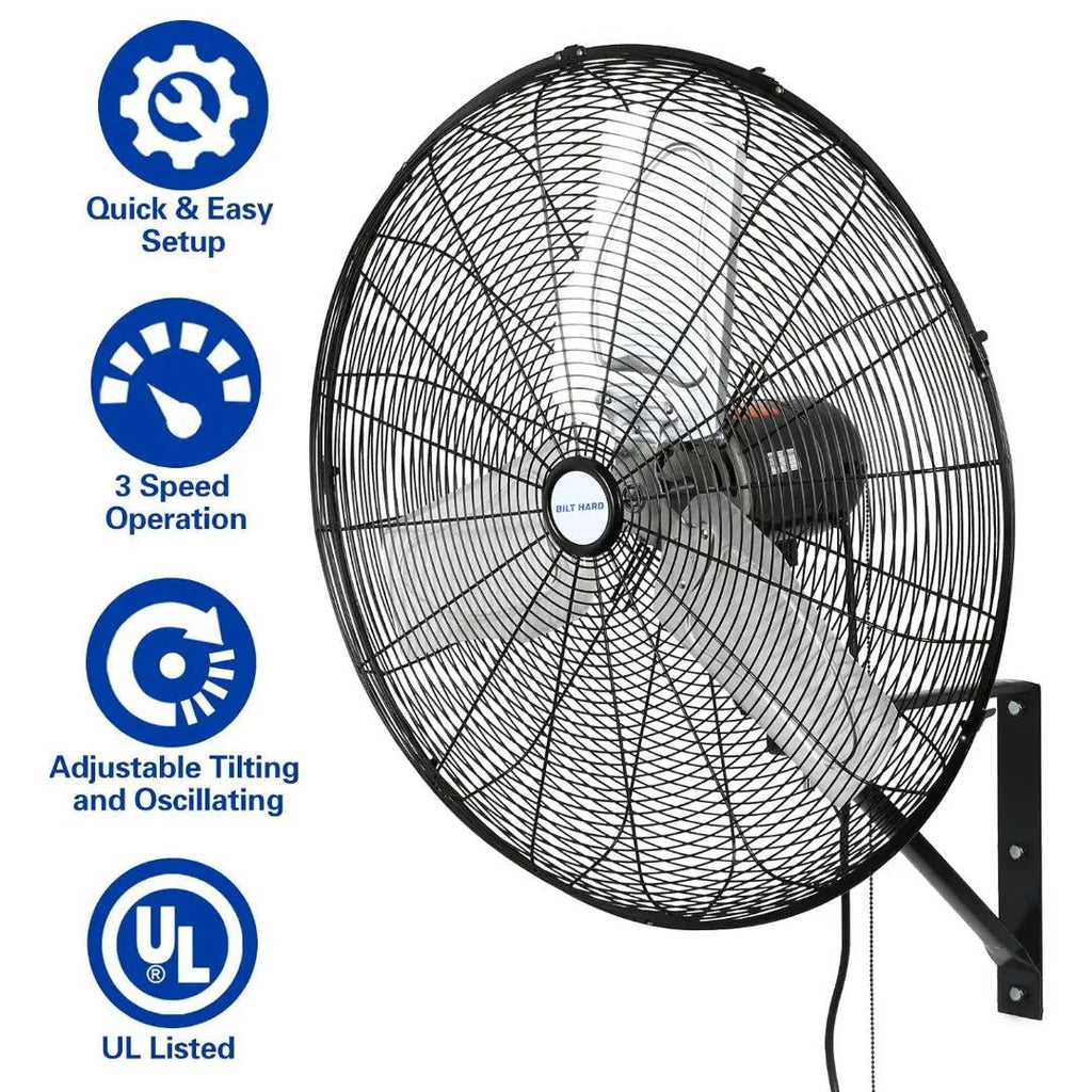 BILT HARD 24 in. 6500 CFM High Velocity Industrial Wall Fan, 3-Speed Wall Mount Oscillating Fan, Heavy Duty Shop Fan for Commercial, Garage, Warehouse, Workshops, Factory and Jobsites, UL Listed-Fan-Grease Monkey Garage