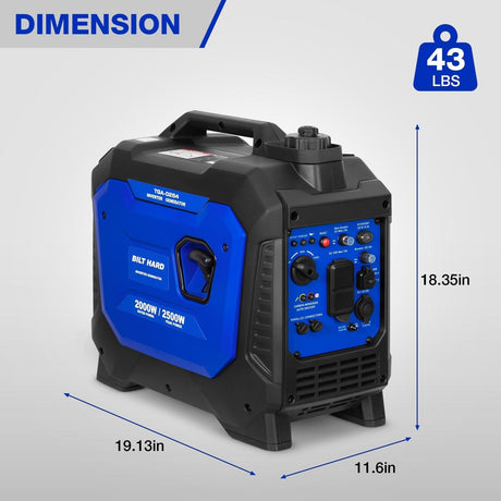 BILT HARD 2500W Portable Inverter Generator – Quiet 80cc 4-Stroke Ducar® Engine, CO Sensor, 120V AC & 12V DC, Compact Backup Power for Camping, RV, Home-Generator-Grease Monkey Garage
