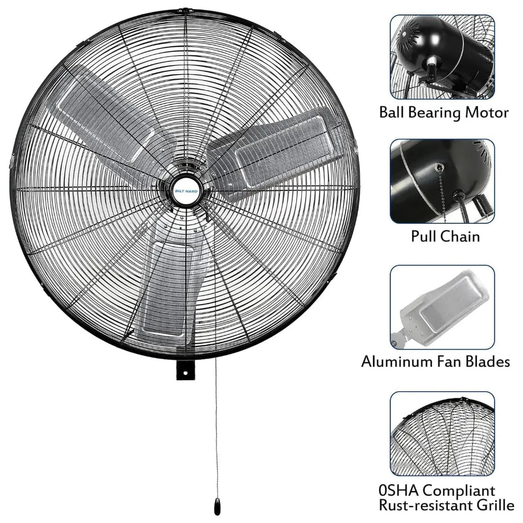 BILT HARD 30 in. 9500 CFM High Velocity Industrial Wall Fan, 3-Speed Wall Mount Oscillating Fan, Heavy Duty Shop Fan for Garage, Commercial, Warehouse, Factory, Workshops and Jobsites, UL Listed-Fan-Grease Monkey Garage