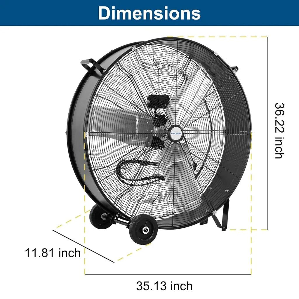 BILT HARD 34 inch 15000 CFM High Velocity Drum Fan, 3-Speed Industrial Heavy Duty Shop Fan for Warehouse, Garage, Commercial, Workshop and Factory - UL Listed-Fan-Grease Monkey Garage