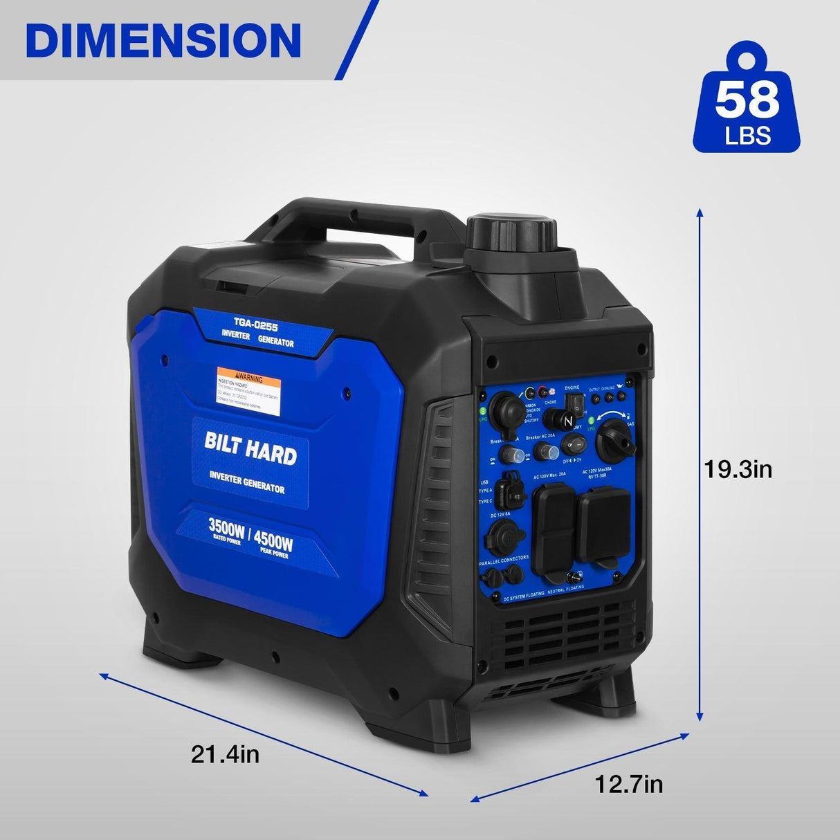 BILT HARD 4500W Dual Fuel Inverter Generator – Gas/Propane, Ducar® Engine, Quiet, CO Sensor, RV Ready, Portable Power for Home & Camping-Generator-Grease Monkey Garage