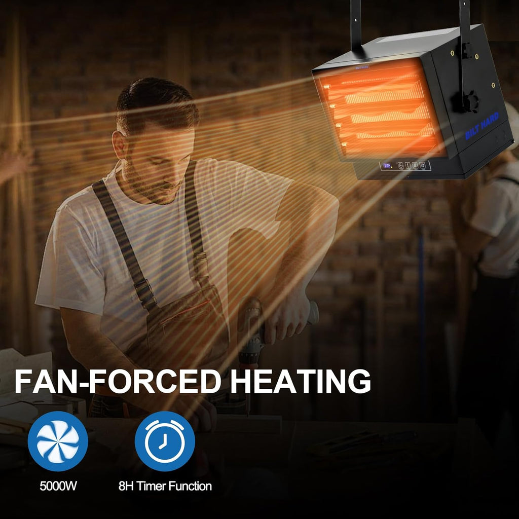 BILT HARD 5000W Electric Garage Heater, 240V Hardwired Fan-Forced Ceiling Mount Shop Heater with Build-in Thermostat, Industrial Heater for Garage and Workshop (Power Cord not Included)-Heater-Grease Monkey Garage