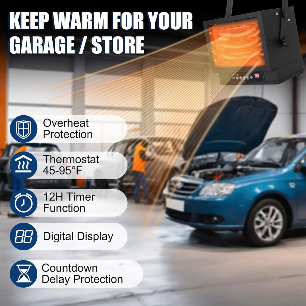 BILT HARD 7500W Electric Garage Heater, 240V Digital Fan-Forced Ceiling Mount Heater with Remote, Hardwired Shop Garage Heater with Thermostat, Overheat Protection, Timer, Ideal for Workshop-Heater-Grease Monkey Garage