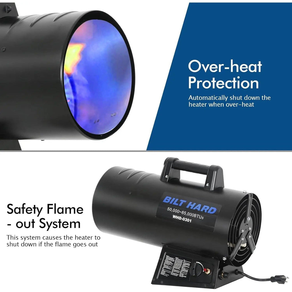BILT HARD 85,000 BTU Forced Air Propane Heater, Adjustable Portable Liquid Propane Torpedo Heater, CSA Listed-Heater-Grease Monkey Garage