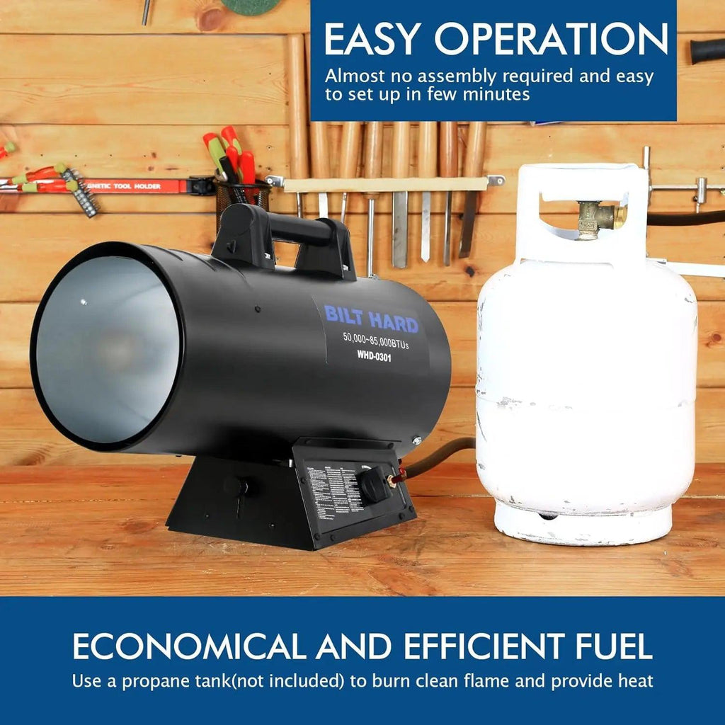 BILT HARD 85,000 BTU Forced Air Propane Heater, Adjustable Portable Liquid Propane Torpedo Heater, CSA Listed-Heater-Grease Monkey Garage
