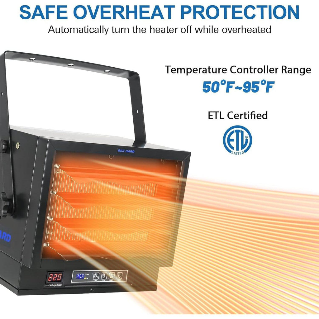 BILT HARD 8500W Electric Garage Heater, 240V Digital Fan-Forced Ceiling Mount Shop Heater, Hardwired Industrial Shop Heater with Build-in Digital Thermostat and Remote, Ideal for Garage, Workshop-Heater-Grease Monkey Garage