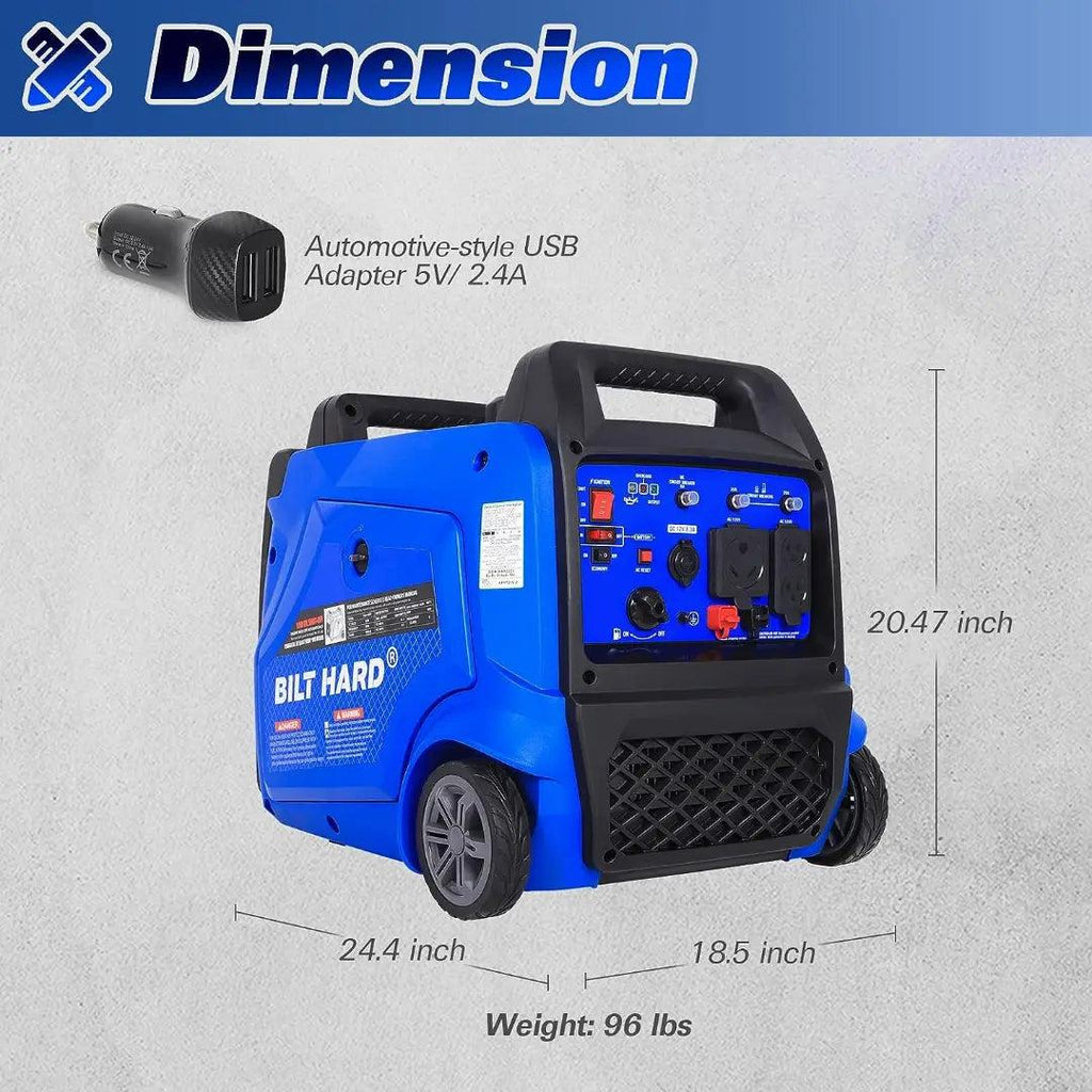 BILT HARD Portable Generator 5500 Watt, Quiet Inverter Generator with Electric Start, 120V NEMA 5-20R, NEMA TT-30R and 12V DC Output, Outdoor Generators for Home Backup Use and RV Ready-Generator-Grease Monkey Garage