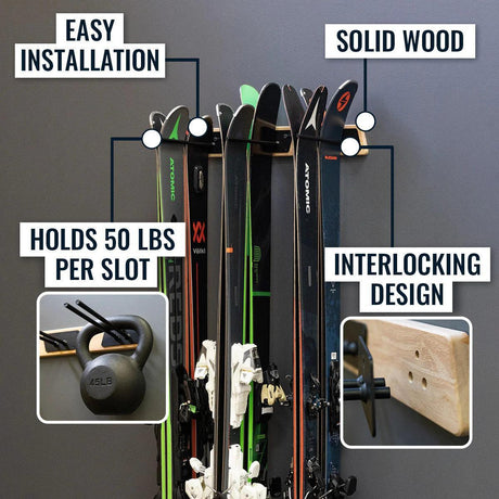Burlington Ski Storage Rack | Holds 6 Pairs of Skis-Wall Mounted-Grease Monkey Garage