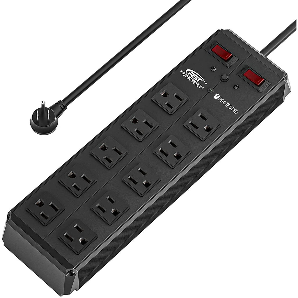 CRST 10 Outlets 1020Joules Heavy Duty Metal Power Strip Surge Protector, 9FT Flat Plug Power Cord-surge protector power strip-Grease Monkey Garage