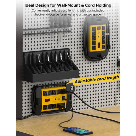 CRST 10 Outlets Dual USB Mountable Heavy Duty Metal Power Strip Surge Protector with Cord Wrapping Design, 15FT Power Cord-surge protector power strip-Grease Monkey Garage