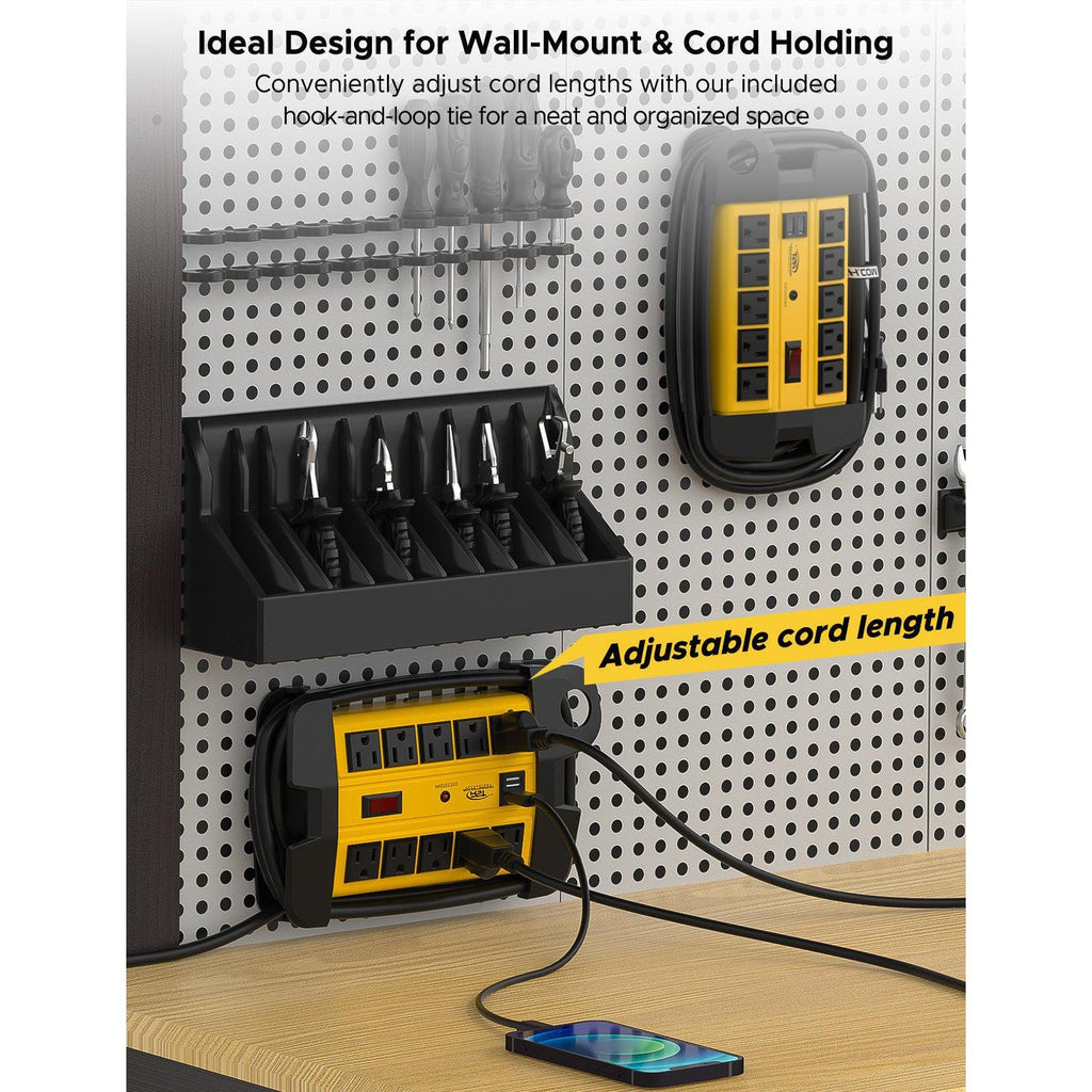 CRST 10 Outlets Dual USB Mountable Heavy Duty Metal Power Strip Surge Protector with Cord Wrapping Design, 15FT Power Cord-surge protector power strip-Grease Monkey Garage