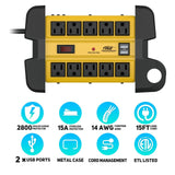 CRST 10 Outlets Dual USB Mountable Heavy Duty Metal Power Strip Surge Protector with Cord Wrapping Design, 15FT Power Cord-surge protector power strip-Grease Monkey Garage