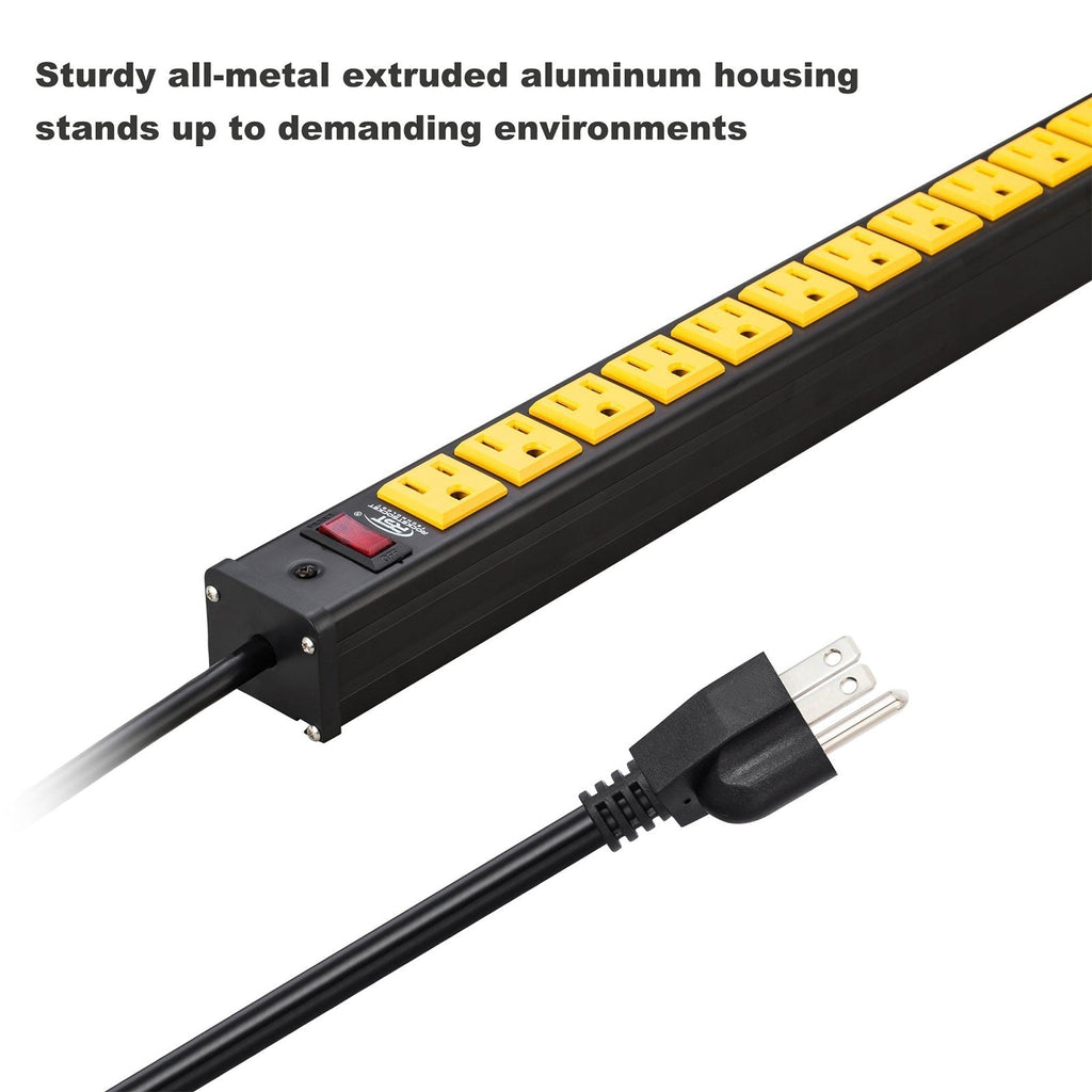 CRST 12 Outlets Heavy Duty Metal Power Strip, 15FT Extension Power Cord, UL listed-power strip-Grease Monkey Garage