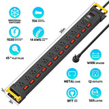 CRST 12 Outlets Individual Switches Power Strip Surge Protector with Cord Holding Design, 9FT Flat Plug Power Cord-surge protector power strip-Grease Monkey Garage