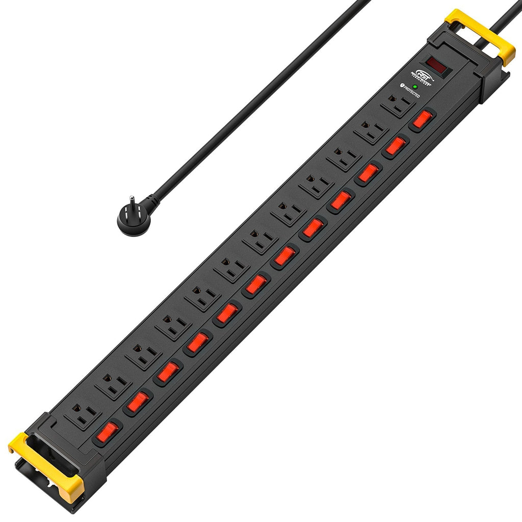 CRST 12 Outlets Individual Switches Power Strip Surge Protector with Cord Holding Design, 9FT Flat Plug Power Cord-surge protector power strip-Grease Monkey Garage