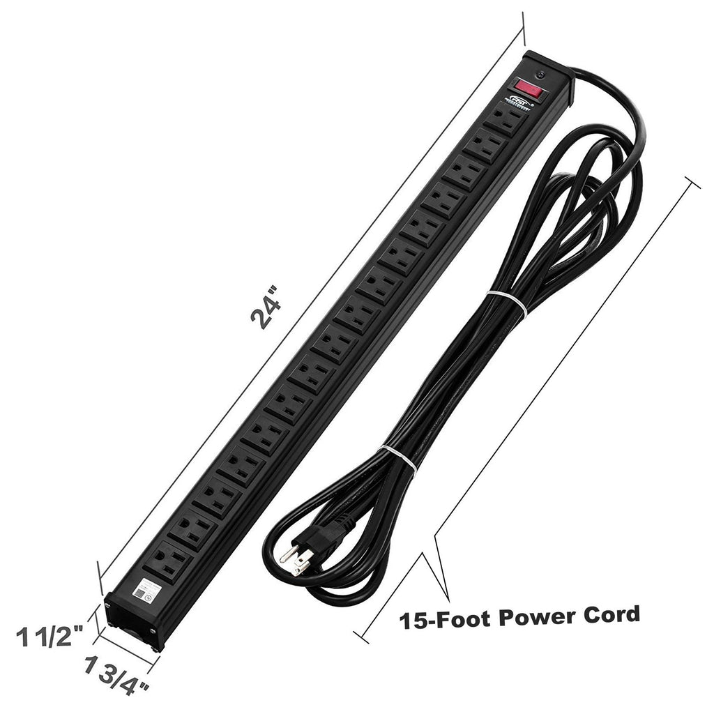 CRST 16 Outlet Heavy Duty Metal Power Strip 15FT Power Cord, UL Listed-power strip-Grease Monkey Garage