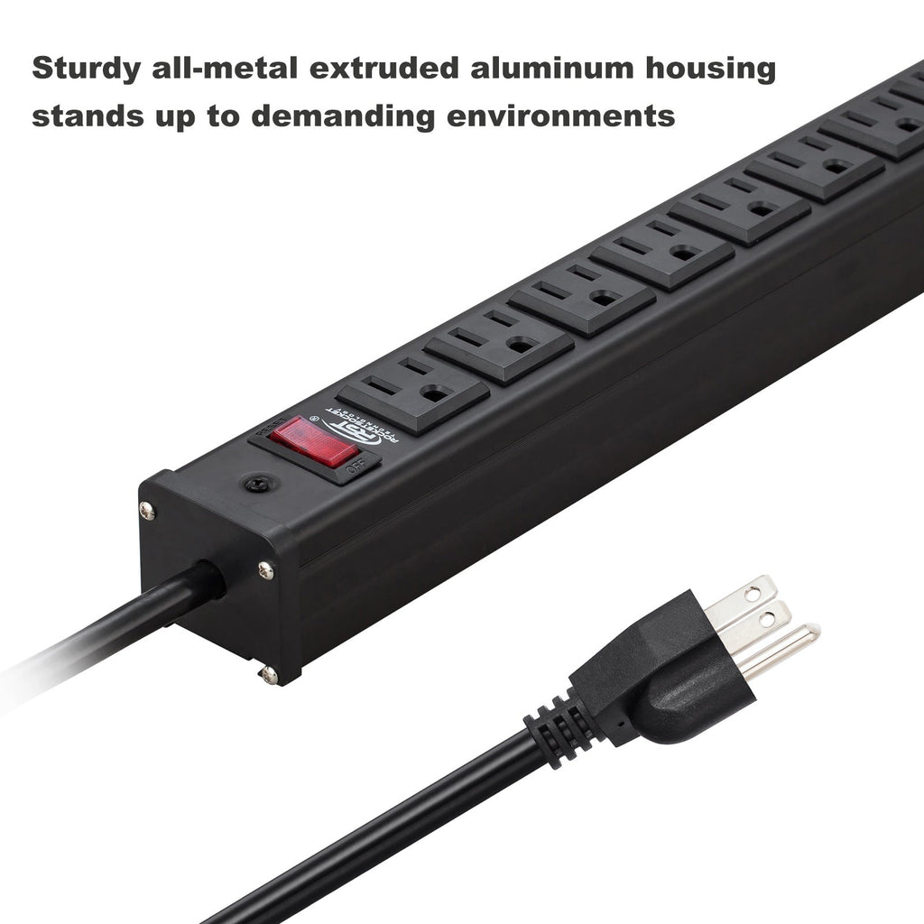 CRST 16 Outlet Heavy Duty Metal Power Strip 15FT Power Cord, UL Listed-power strip-Grease Monkey Garage