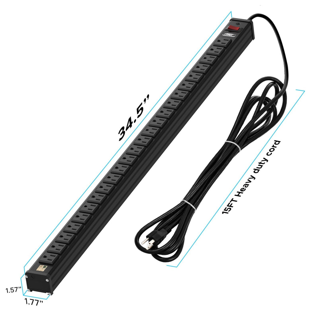 CRST 24 Outlets Heavy Duty Metal Power Strip, 15FT Power Cord, Mounting Brackets Included, UL Listed-power strip-Grease Monkey Garage