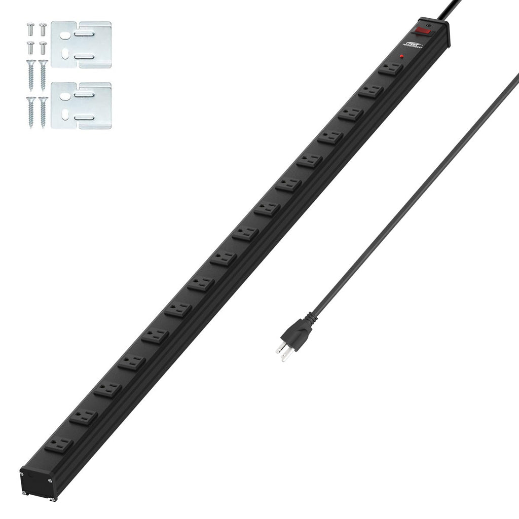 CRST 2.6" Wide Space 16 Outlets Mountable Metal Power Strip Surge Protector, 15FT Power Cord, Mounting Brackets Included-surge protector power strip-Grease Monkey Garage