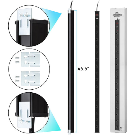 CRST 2.6" Wide Space 16 Outlets Mountable Metal Power Strip Surge Protector, 15FT Power Cord, Mounting Brackets Included-surge protector power strip-Grease Monkey Garage