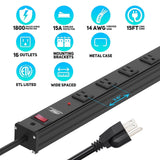 CRST 2.6" Wide Space 16 Outlets Mountable Metal Power Strip Surge Protector, 15FT Power Cord, Mounting Brackets Included-surge protector power strip-Grease Monkey Garage
