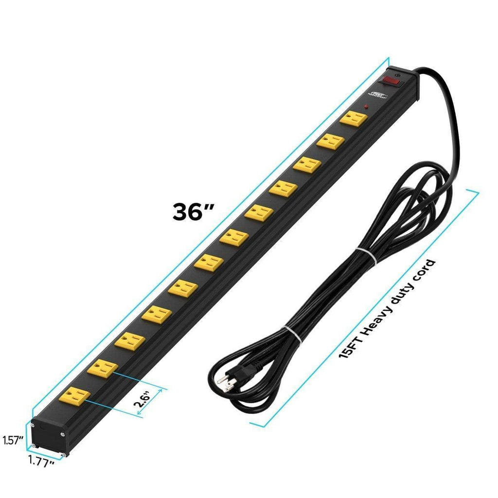 CRST 2.6" Wide Spaced 12 Outlets Mountable Metal Power Strip Surge Protector, Optional 6FT or 15FT Power Cord, Mounting Brackets included-power strip-Grease Monkey Garage