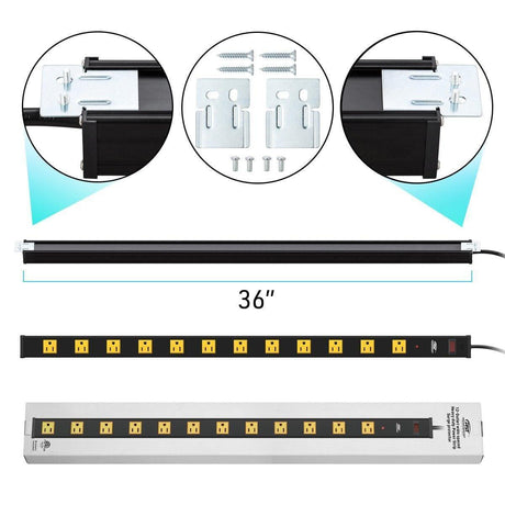 CRST 2.6" Wide Spaced 12 Outlets Mountable Metal Power Strip Surge Protector, Optional 6FT or 15FT Power Cord, Mounting Brackets included-power strip-Grease Monkey Garage