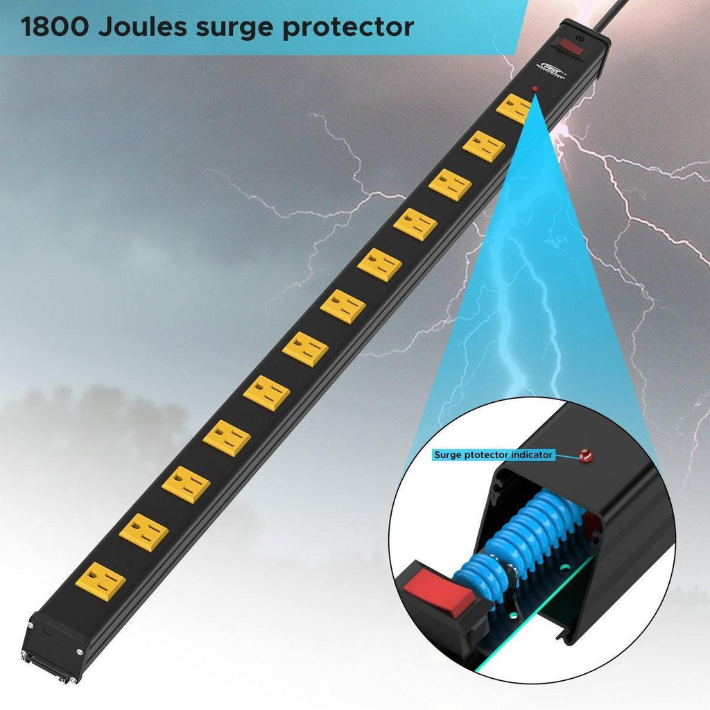 CRST 2.6" Wide Spaced 12 Outlets Mountable Metal Power Strip Surge Protector, Optional 6FT or 15FT Power Cord, Mounting Brackets included-power strip-Grease Monkey Garage