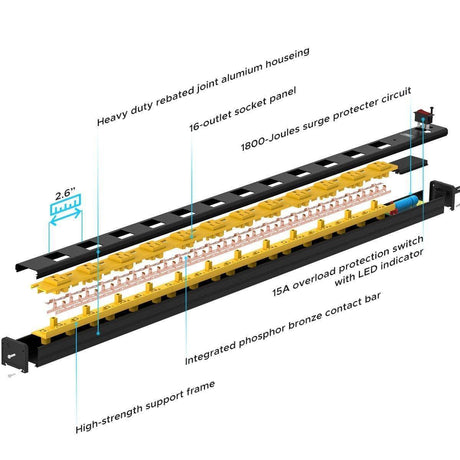 CRST 2.6" Wide Spaced 12 Outlets Mountable Metal Power Strip Surge Protector, Optional 6FT or 15FT Power Cord, Mounting Brackets included-power strip-Grease Monkey Garage