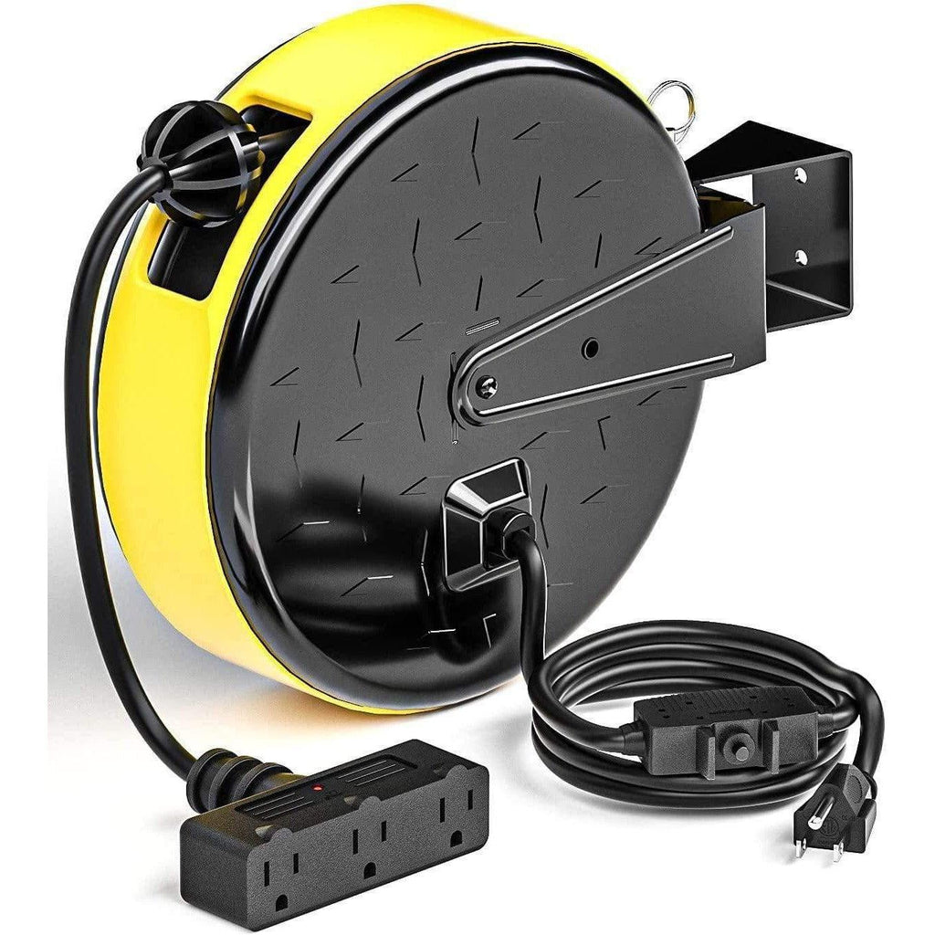 CRST 30FT Retractable Extension Power Cord Reel with Triple Taps, UL Listed-extension cord-Grease Monkey Garage